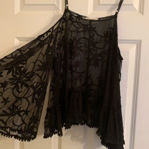 Cotton Candy Black Lace Bell Sleeve Top